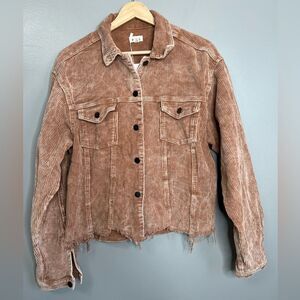 POL light brown corduroy distressed‎ jacket size large edgy rocker spring fall